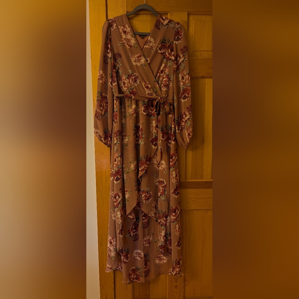 Lily Rose pink floral high low wrap dress XL
